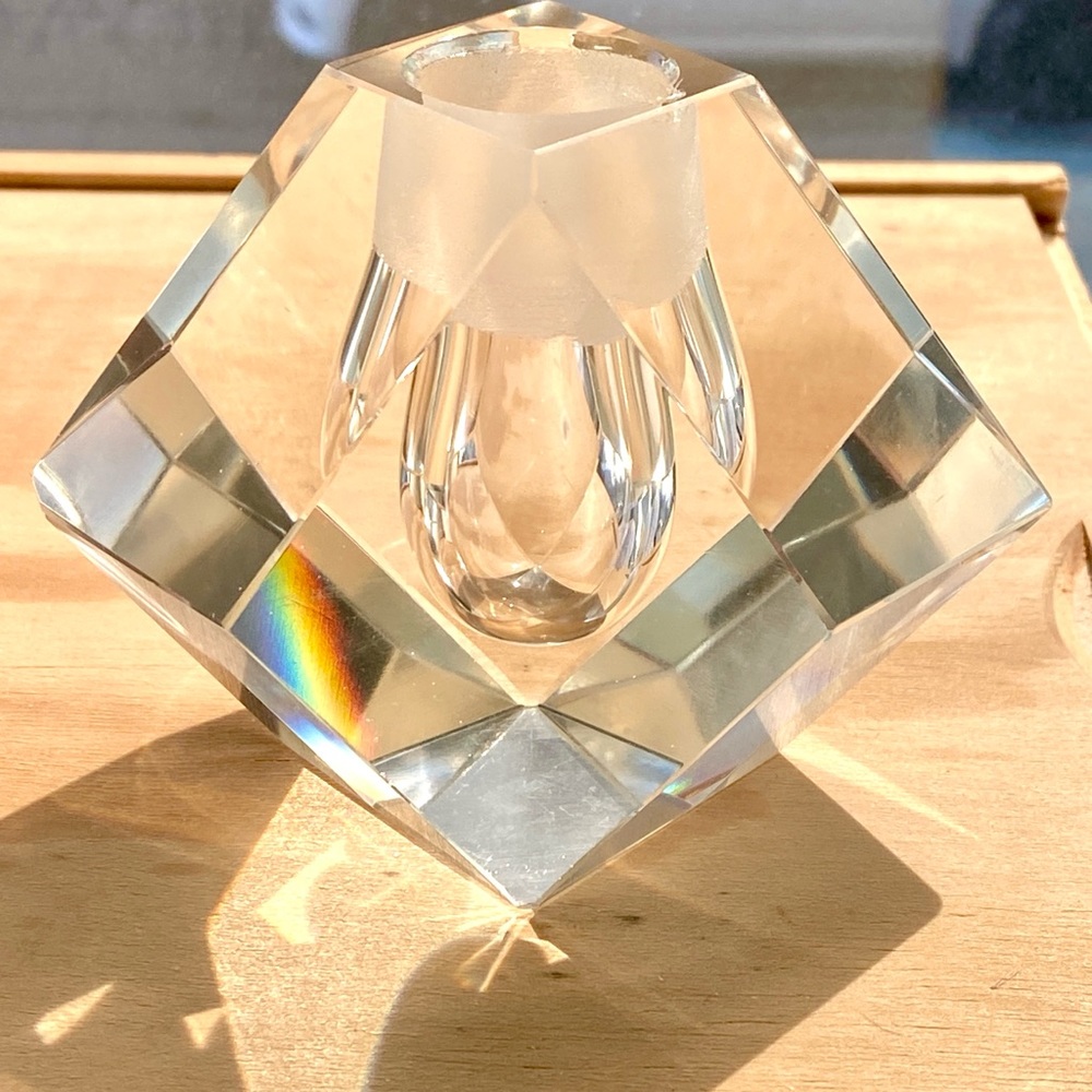 Faceted Crystal Orchid Bud Vase Geode Paperweight Mid Century Modern Art Glass